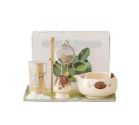 Generico Compatibile con 2/5/7 pezzi di ciotola in ceramica for tè Matcha, colore rosa, frusta in bambù a cinque kit preparazione del beccuccio(7pcs yellow)