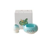Generico Compatibile con 2/5/7 pezzi di ciotola in ceramica for tè Matcha, colore rosa, frusta in bambù a cinque kit preparazione del beccuccio(2pcs blue)