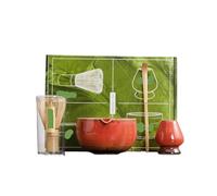 Generico Compatibile con 4/7 pezzi di matcha rosso che producono ciotole spazzole bambù strumenti for il tè frusta(4 PCS Matcha Set C)