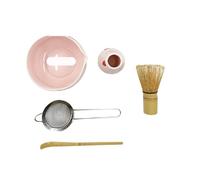 Generico Compatibile con 5/6 pezzi di matcha in ceramica decalcomania rosa, include ciotola, frusta e supporto, paletta in bambù, setaccio(Matcha Bowl 5 set)