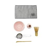 Generico Compatibile con 5/6 pezzi di matcha in ceramica decalcomania rosa, include ciotola, frusta e supporto, paletta in bambù, setaccio(Matcha Bowl 6 set)