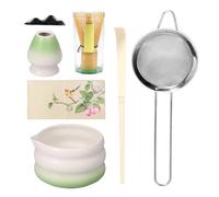 Generico Compatibile con 7 pezzi di matcha in ceramica decalcomania a cuore rosa, include ciotola, frusta e supporto, paletta in bambù, setaccio(Stlye 4)