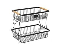 Generico Compatibile con cestini di frutta e verdura, contenitore in metallo gancio manico in legno, scaffale da cucina impilabile rimovibile