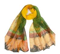 Generico Compatibile con la primavera e l'estate, sciarpa lunga in seta traspirante, stile spiaggia, alla moda, protezione solare, versatile casual(Yellow-green oil painting)