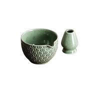 Generico Compatibile con Matcha 2/5/6 pezzi - Ciotola da tè motivo verde, agitatore in bambù, cucchiaio cerimonia filtro(2 pieces A)