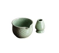 Generico Compatibile con Matcha 2/5/6 pezzi - Ciotola da tè motivo verde, agitatore in bambù, cucchiaio cerimonia filtro(2 pieces B)