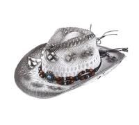 Generico Compatibile for la primavera e l'estate Cappello di paglia da cowboy Cappelli uomo donna Ombreggiatura viaggio Tempo libero Tutto Spiaggia(Grayish white)