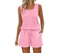 Generico Completi Donna Completi Donna Con Pantaloncini Collo Alto Monospalla Eleganti Ventilato Set Casual Estivo Tuta Completa Vestito Curvy Ideale Per L’Estate
