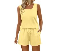 Generico Completi Donna Completi Donna Con Pantaloncini Collo Alto Monospalla Eleganti Ventilato Set Casual Estivo Tuta Completa Vestito Curvy Ideale Per L’Estate