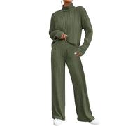 Generico Completi Lana Donna Elegante Tute in 2 Pezzi in Maglia Comodo Tuta Pullover Maniche Lunghe Pantaloni a Gamba Larga in Vita Complete Training Invernale Sportswear di Lana Polsino Elastico
