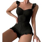 Generico Completi Mare Donna Tuta Corta Donna Set Per Abito Estivo Top Senza Maniche E Pantaloni Corti Biancheria Da Notte E Set Da Pigiami Estivi Corti Cotone Black S
