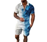 Generico Completi Tuta da Uomo 2 Pezzi T-Shirt + Pantaloncini Tuta Girocollo Taglia Larga Manica Corta con Tasca Estate Sportiva Allenamento Felpa da Uomo Estivo，Vestiti Estivi