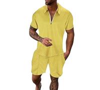 Generico Completi Tuta da Uomo 2 Pezzi T-Shirt + Pantaloncini Tuta Girocollo Taglia Larga Manica Corta con Tasca Estate Sportiva Allenamento Felpa da Uomo Estivo，Vestiti Estivi