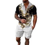 Generico Completi Tuta da Uomo 2 Pezzi T-Shirt + Pantaloncini Tuta Girocollo Taglia Larga Manica Corta con Tasca Estate Sportiva Allenamento Felpa da Uomo Estivo，Vestiti Estivi