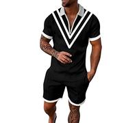 Generico Completi Tuta da Uomo 2 Pezzi T-Shirt + Pantaloncini Tuta Girocollo Taglia Larga Manica Corta con Tasca Estate Sportiva Allenamento Felpa da Uomo Estivo，Vestiti Estivi