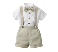 Generico Completini e Coordinati Gentiluomo per Neonato Bimbo Elegante 4 Pezzi Camicia, BretellePapillon, Pantaloni Ideale per Battesimo, Matrimonio, Cerimonie 0-8 Anni