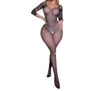 Generico Completino Intimo Donna Pizzo,Bodystocking in Rete A Maniche Lunghe Lingerie Intera Tuta Attillata Abbigliamento da Notte