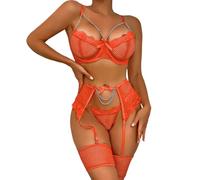 Generico Completino Sexydonna Intimo Hot Trasparente Reggiseno Nero con Bretelle Benda Senza Spalline Body Lingerie Buco Rete Completi Intimi da Donna Set (A5-Rosa Caldo, 3XL)