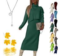 Generico Completo Abito Midi e Maglione a Collo Alto Commencu, Abito Maglione a Collo Alto da Donna, Maniche Lunghe a Coste, Caldo e Accogliente(Green,3XL)