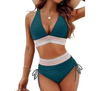 Generico Completo Bikini Sunny Salty, Completo Bikini a Vita Alta con Coulisse, Due Pezzi, Grazioso Costume da Bagno(Dark Green,XXXX-Large)