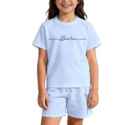 Generico Completo Casual a Maniche Corte con Stampa tipografica e Logo per Bambine e Bambini. (Light Blue, 4-5 Years)
