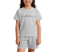 Generico Completo Casual a Maniche Corte con Stampa tipografica e Logo per Bambine e Bambini. (Light Gray, 13-14 Years)