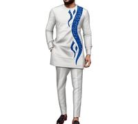 Generico Completo da Uomo con Camicia e Pantaloni Ricamati in Stile Africano, a Maniche Lunghe, con Abito Etnico Musulmano, 2 Pezzi