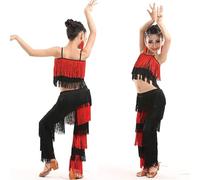 Generico Completo Danza Latino Bambina 2 Pezzi - Canotta con Nappe e Pantaloni Frangiati, Vestito da Ballo Latino Americano Elegante e Morbido, Ideale per Allenamento, Prove e Saggi