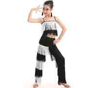 Generico Completo Danza Latino Bambina 2 Pezzi - Canotta con Nappe e Pantaloni Frangiati, Vestito da Ballo Latino Americano Elegante e Morbido, Ideale per Allenamento, Prove e Saggi