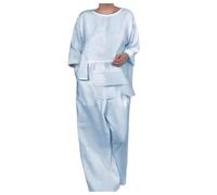 Generico Completo Donna Collo Satin Strati Design Top Pantaloni Largo Set(Blue, L)