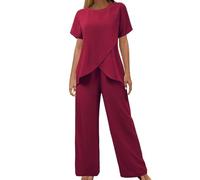 Generico Completo Donna Elegante Estivo Orlo Irregolare T-Shirt Maniche Corta e Pantaloni Gamba Larga Due Pezzi Tuta Completi Casual Leggero Cerimonia Set Coordinato Comodi in Tinta Unita (M)