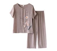 Generico Completo Donna Estivo Lino Larghi Casual Cotone E Lino Camicia E Pantaloni Leggera Taglie Forti Estivo Tute Da Ginnastica Curvy Palestra Set Due Pezzi Traspirante Comodo Jogging Set Spiaggia