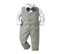 Generico Completo Elegante Bambino Camicia Manica Lunga Semplice Gilet A Quadri E Pantaloni per ETA(Grey, 4-5 Years)
