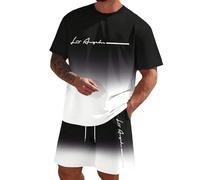 Generico Completo Estivo Uomo 2 Pezzi Tuta da Uomo Sfumatura con Pantaloni a Maniche Abbigliamento Sportivo per Vacanze Picnic Riunioni Casual Corta T-Shirt + Pantaloni Set Leggera Completi