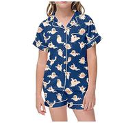 Generico Completo Indumenti Domestici Bambina Due Pezzi Maniche Corte Colletto Con Bottoni Stampa Zucche Spettri Halloween Tessuto Poliestere Seta Leggero Adatto A Bambine traspirante