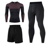 Generico Completo Intimo Termico Seamless da Uomo, Biancheria Funzionale Basic Asciugatura Rapida Monocolore Tre Pezzi