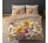 Generico Completo Letto 180 x 220 cm Legno - Set Copripiumino con Federe, Biancheria da Letto in Microfibra Spazzolata, Narciso Orchidea Venatura, Reversibile, Chiusura a Zip Nascosta