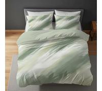 Generico Completo Letto 230 x 260 cm Verde - Set Copripiumino con Federe, Biancheria da Letto in Microfibra Spazzolata, Orso bruno Pigna Xilografia, Reversibile, Chiusura a Zip Nascosta