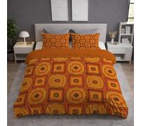 Generico Completo Letto in Arancione, Set Copripiumino Biancheria da Letto con Totem, Microfibra, Quadrato Simmetria Nido, Cerniera, Soffice, Facile cura, Matrimoniale 260 X 240 cm, Traspirante