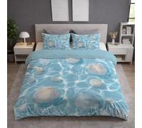 Generico Completo Letto in Blu, Set Copripiumino Biancheria da Letto con Vita marina, Microfibra, Conchiglia Onda Lucentezza, Cerniera, Soffice, Facile cura, Singolo 180 X 200 cm, Traspirante