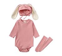 Generico Completo Neonato Bambino E Bambina Coniglio Abbigliamento Body Costine con Orecchie Lunghe Coniglio Cappello Abbigliamento Set Completo Body con Cappuccio(3-6 Months)