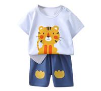 Generico Completo Neonato Estivo,Neonato Maschio Camicia Manica Corta T-Shirt e Pantaloncini Pagliaccetto Maniche Corte con Bottoni Set Spiaggia Bretelle Design Regalo Festivo Ragazzi per Compleanni