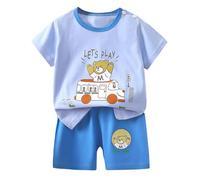 Generico Completo Neonato Estivo,Neonato Maschio Camicia Manica Corta T-Shirt e Pantaloncini Pagliaccetto Maniche Corte con Bottoni Set Spiaggia Bretelle Design Regalo Festivo Ragazzi per Compleanni