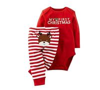 Generico Completo Neonato Maschio Body Personalizzati Vestito Neonato Regalo Abito Bimbo Battesimo,Christmas Baby Pagliaccetto Rosso con Pantaloni a Righe 2 Pezzi Set Vestito Neonato,Regalo Natale