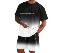 Generico Completo Running Uomo, Completi Estivi Uomo 2 Pezzi Tuta Girocollo T Shirt a Manica Corta E Pantaloncino Tasche Coulisse Set Completino Morbido Comodo Taglio Classico per Allenamento Fitness