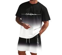 Generico Completo Running Uomo, Completi Estivi Uomo 2 Pezzi Tuta Girocollo T Shirt a Manica Corta E Pantaloncino Tasche Coulisse Set Completino Morbido Comodo Taglio Classico per Allenamento Fitness