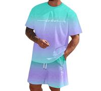 Generico Completo Running Uomo, Completi Estivi Uomo 2 Pezzi Tuta Girocollo T Shirt a Manica Corta E Pantaloncino Tasche Coulisse Set Completino Morbido Comodo Taglio Classico per Allenamento Fitness