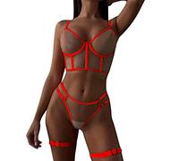 Generico Completo Sexy Body A Rete Sexy Lingerie Body Sexy da donna sexy trasparente in pizzo con bretelle luminose con bretelle con bretelle Bodystocking Completo Donna Elegante Cerimonia (Red, S)
