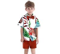 Generico Completo Stilizzato Ragazzo con Camicia e Cravatta a Farfalla a Maniche Corte e Shorts per Spiaggia Scuola e Eventi(Red, 2-3 Years)