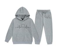 Generico Completo T Shirt Pantalone Bambine Bambini E Ragazze Con Cappuccio Maniche Lunghe Girocollo Top+Pantalone Per Natale Bimba Winter Snowsuit Inverno Primavera Sportiva Set